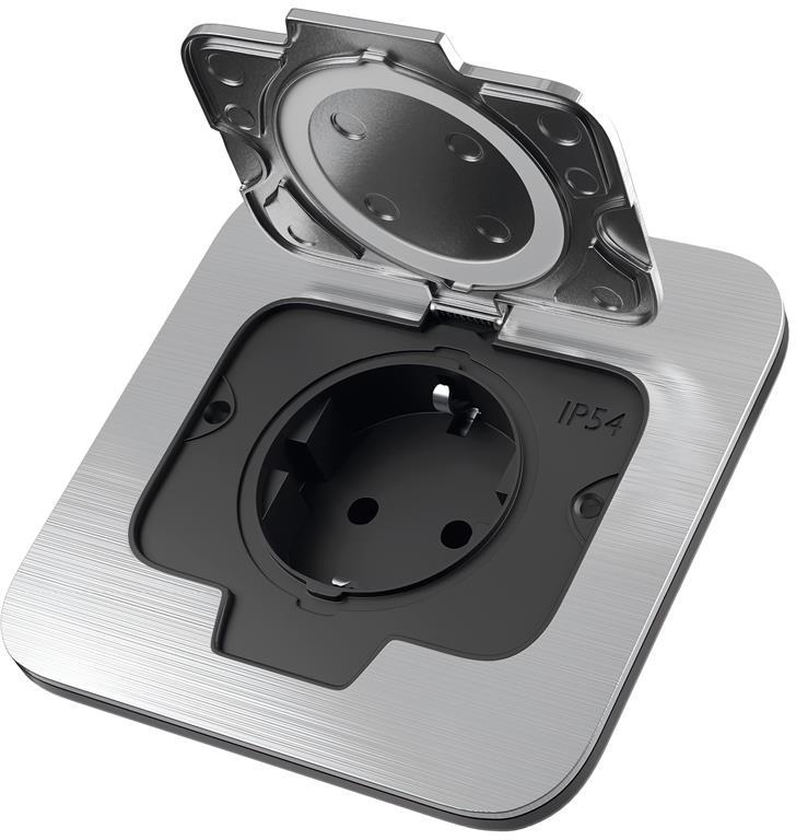 Контакт шуко IP54, цвят стомана, Ø60mm, Commel, COMMEL, C043-801