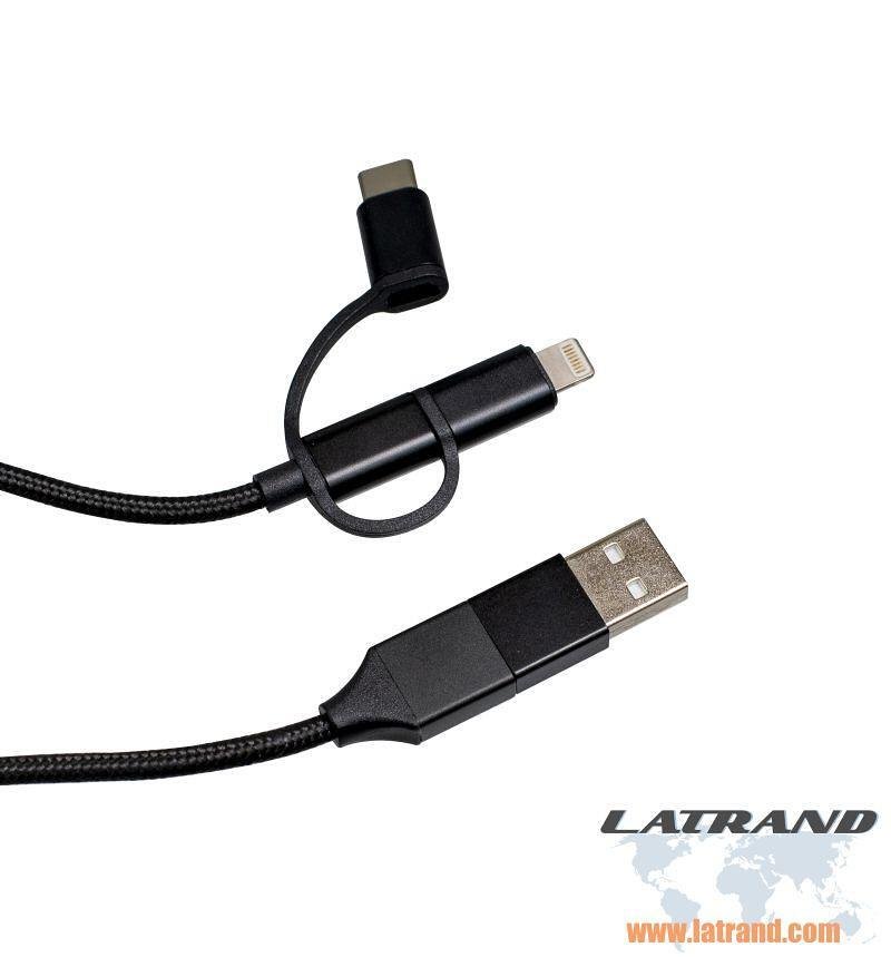 Универсален USB  кабел - USB A, USB C и micro USB, Latrans, usb uni