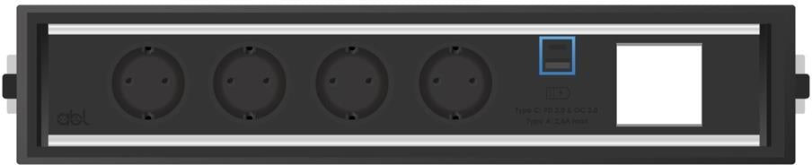 Модул Level-C 6M с 4х Шуко, USB тип A+C и 1х празен модул, цвят Черен, ABL, ABL Сърбия, 2G00F4A4