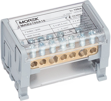 Разпределителен клемен блок Moblock 2P 125A-7 2x35 + 5x6mm² MOREK, MAB2124A18