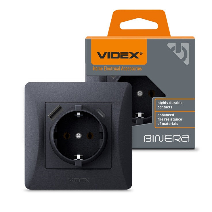 КОНТАКТ ШУКО VF-BNSK1GUC-BG USB-A+USB-C BINERA VIDEX - ГРАФИТ