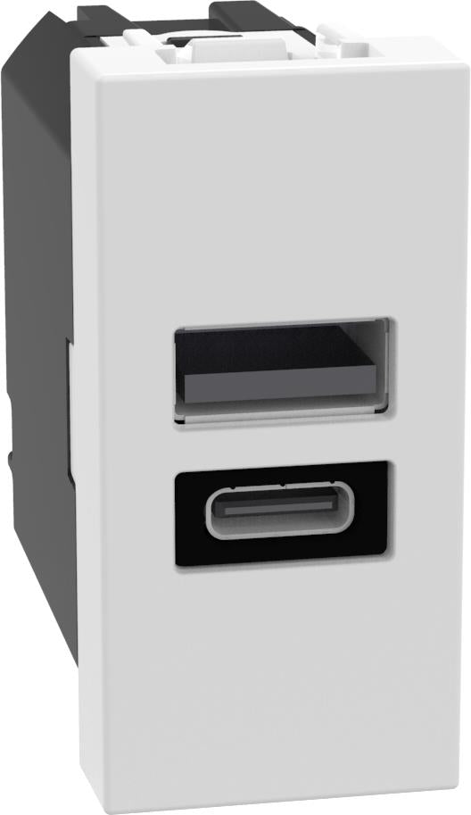 Розетка 2xUSB за зареждане тип A+C PD 20W 1 мод. цвят Бял /блистер/ Classia Bticino, BTICINO, RW4192AC