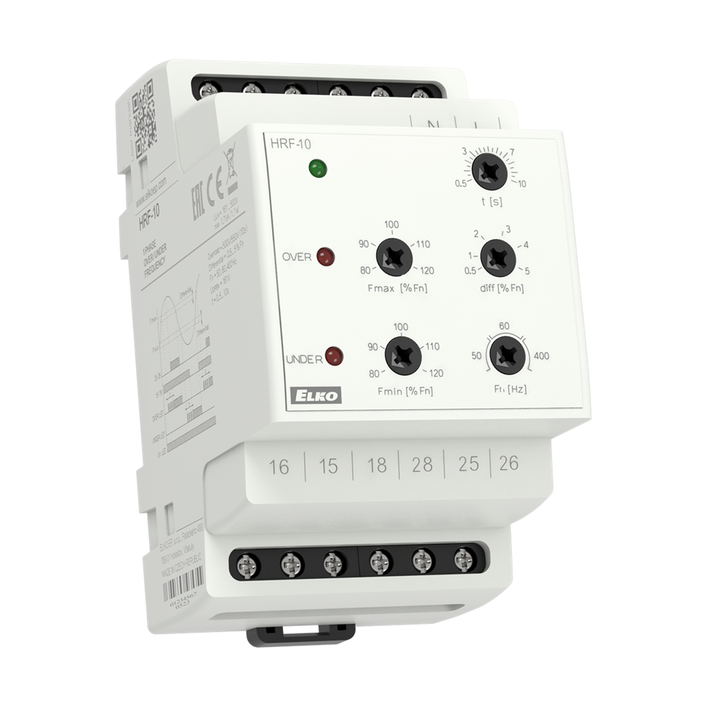 Реле за контрол на фази 1P, честота 50/60/400Hz, 2c/o 8A, 150…500Vac, 3DIN, Elko EP, ELKO EP, HRF-10