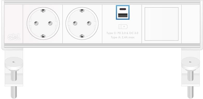 Модул Flexi 4M с 2х Шуко, USB тип A+C Power Delivery 65W и 1х празен модул, цвят Бял, ABL, ABL Сърбия, 2A21F2H4