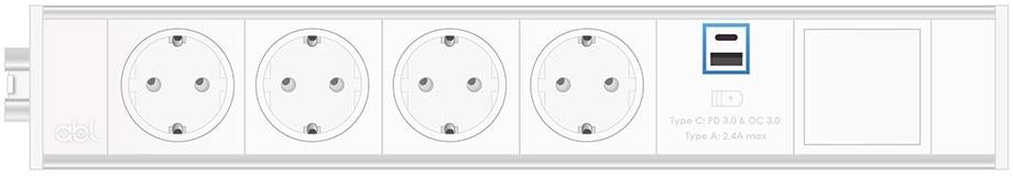 Модул Link 6M с 4х Шуко, USB тип A+C и 1х празен модул, цвят Бял, ABL, ABL Сърбия, 2M21F4A4