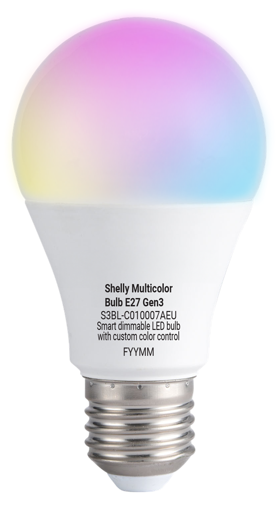 Лампа LED 8.5W RGBW E27 A60 806lm 200° димируема 15000h Shelly Multicolor Bulb - 073183, SHELLY, Shelly Multicolor Bulb E27 Gen3