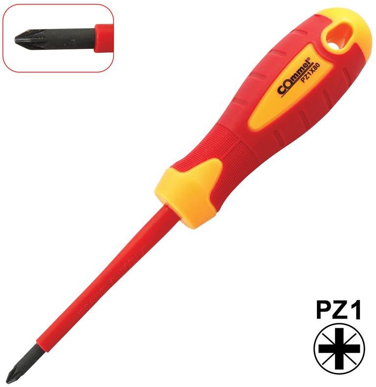 Отвертка PZ1 5x80, VDE 1000V жълто-червена ръкохватка, Commel, COMMEL, C370-222