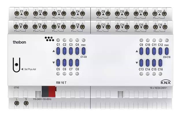 Актуатор изходи с ръчно управление RM16T 16x 230Vac 16A 8DIN KNX Theben, 4940205