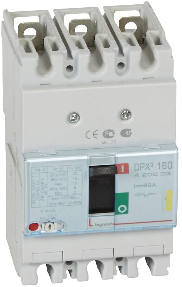 Автомат DPX3 160 TM 3P 63A 16кА регулируем (In x 0.8...1) Legrand, LEGRAND НИСКО НАПРЕЖЕНИЕ, 420003