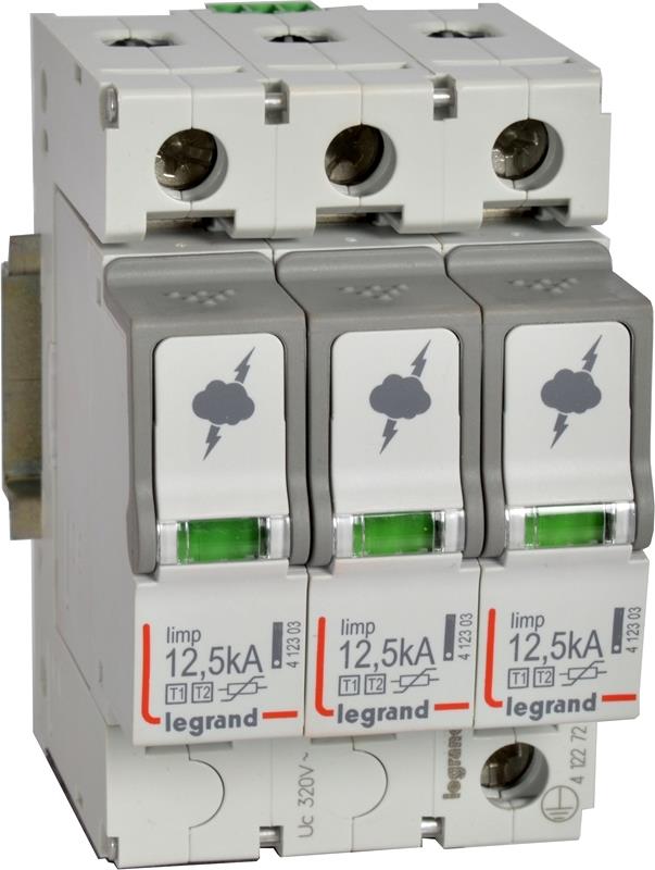 Катоден отводител тип 1+2 SPD 12.5kA 320V 3P с индикация Legrand, LEGRAND НИСКО НАПРЕЖЕНИЕ, 412272