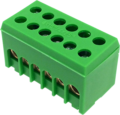 Клема изолирана ЗЕЛЕНА PE6H-2 2P 4x25mm² + 8x16mm² IP20 63A 500V MOREK, MAD2006G15