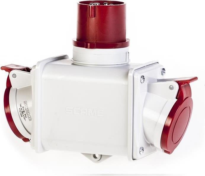 Индустриален адаптер IP44 от евро щепсел 3P+Е 16A към 2x3P+Е 16A серия Adapto Scame-600.1626