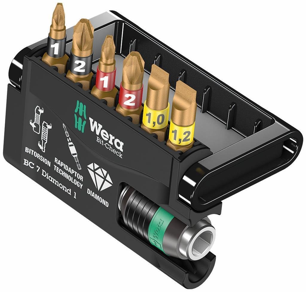 Комплект 6х бита и държач 889/4/1 K, Bit-Check 7 Diamond Wera - W057416