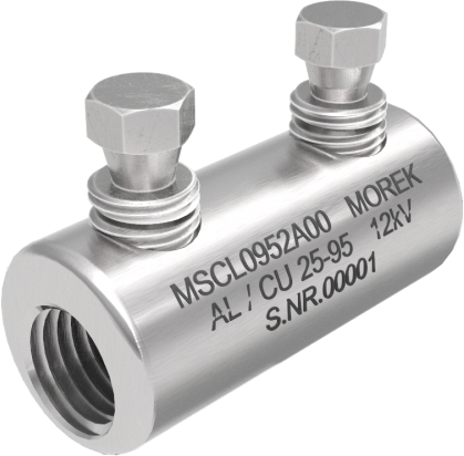 Кабелен съединител алуминиев покалаен Al/Cu 25-95mm² 12kV MSCL95 2x късащ се болт M12 MOREK, MSCL0952A00