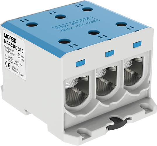 Тунелна клема СИНЯ 1P 630A с 6 отвора OTL300-3 3xAl/Cu 95-300mm² 1000V MOREK, MAA3300B10