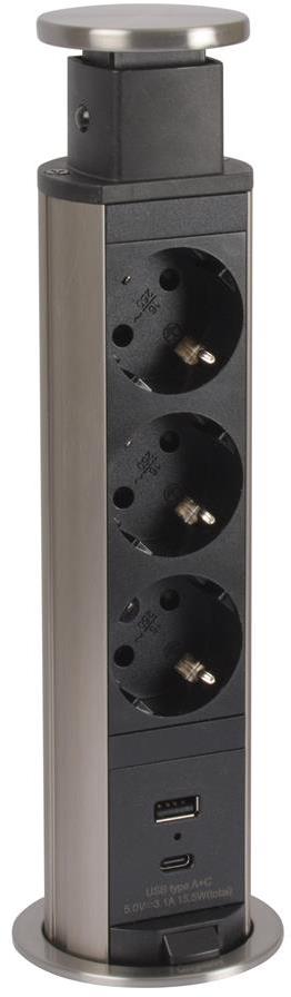 Мебелна колона Pop-Up, с контакти 3х шуко, 2х USB тип A+C, кабел 2m, Ø60mm, Incara Tower Legrand, LEGRAND, 654974