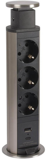 Мебелна колона Pop-Up, с контакти 3х шуко, 2х USB тип A+C, кабел 2m, Ø60mm, Incara Tower Legrand, LEGRAND, 654974