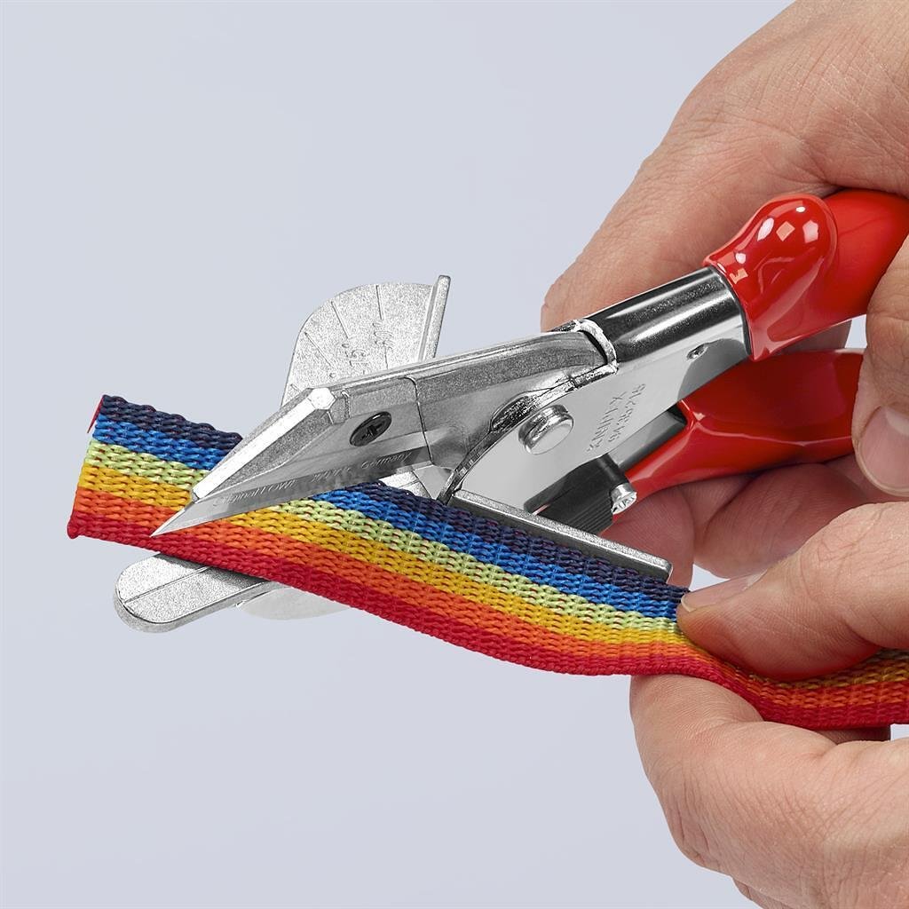 Ножици за гума, хромирани, червена ръкохватка 215мм, с фиксатор, Knipex - K9435215
