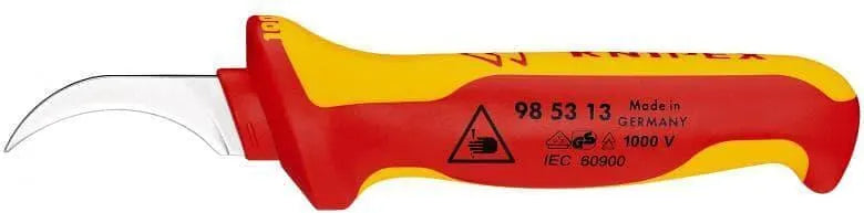 Кабелен нож извит, VDE 1000V жълто-червена ръкохватка 190мм, Knipex - K985313