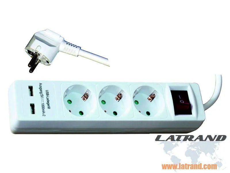 Разклонител KONEKTO 3 гнезда с 2 USB входа, ключ и кабел  KN41041