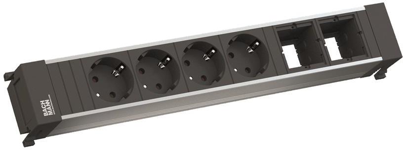 Модул за POWER FRAME 6M с 4х Шуко и 2х празни модула, цвят Черен, Bachmann, BACHMANN, B916.030