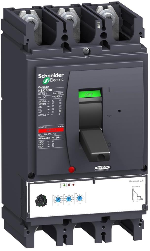 Автомат NSX400N 3P 250А електронна защита Micrologic 2.3 50kA регулируем (In x 0.4…1) SE /до изчерпване/, SCHNEIDER ELECTRIC НИСКО НАПРЕЖЕНИЕ, LV432707
