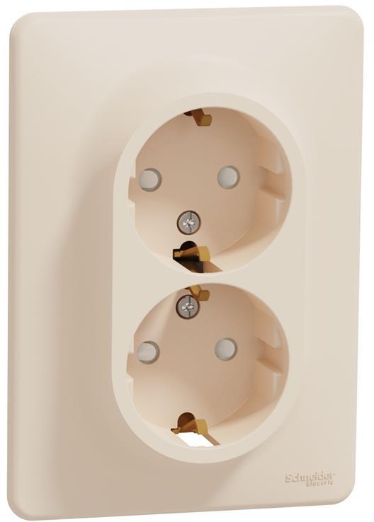 Контакт шуко ДВОЕН моноблок цвят Крем Sedna SE, SCHNEIDER ELECTRIC, SDD312221