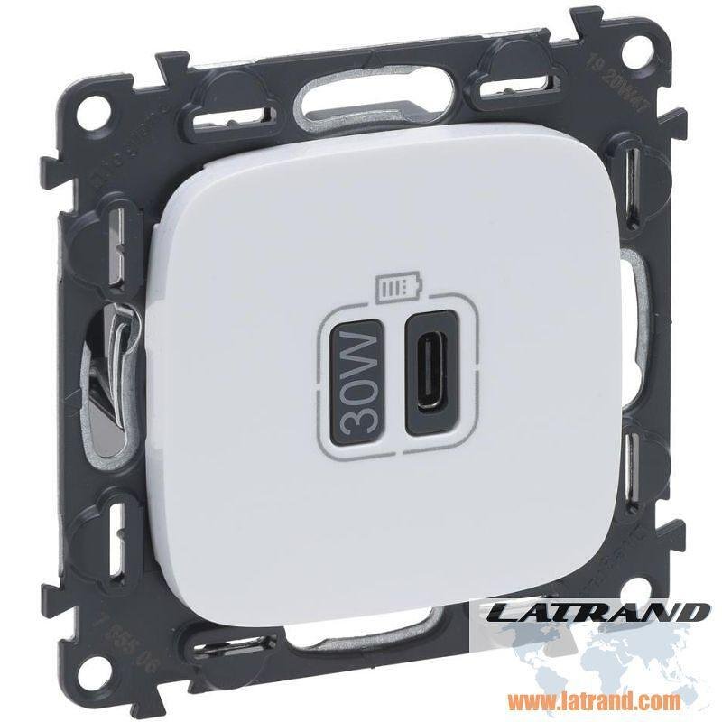 LEGRAND - Розетка USB за зареждане тип C Power Delivery 30W цвят Бял Valena Allure (комплект с механизъм) Legrand 755506