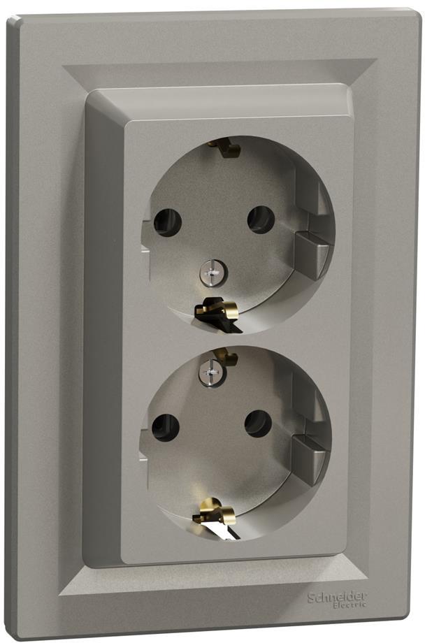 Контакт шуко ДВОЕН 16A моноблок цвят Бронз Asfora SE, SCHNEIDER ELECTRIC, EPH9900169