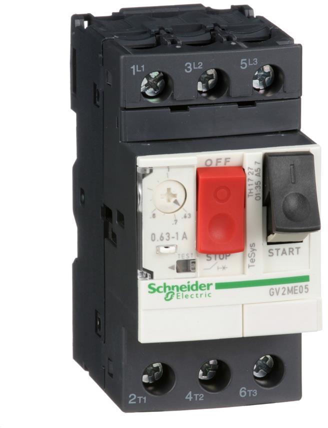 Моторна защита TeSys GV2ME 0.25kW TM 0.63…1A 100kA SE, SCHNEIDER ELECTRIC НИСКО НАПРЕЖЕНИЕ, GV2ME05