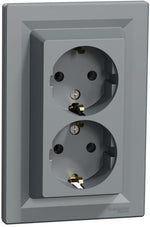 Контакт шуко ДВОЕН 16A моноблок цвят Стомана Asfora SE, SCHNEIDER ELECTRIC, EPH9900162
