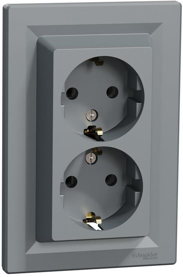 Контакт шуко ДВОЕН 16A моноблок цвят Стомана Asfora SE, SCHNEIDER ELECTRIC, EPH9900162