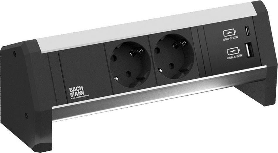 Модул DESK 1 с 2х Шуко и USB тип A+C, цвят Черен, Bachmann, BACHMANN, B902.0811