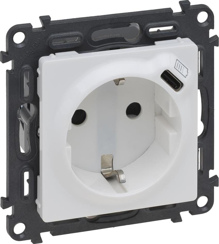 Контакт ШУКО 2P+E 16A + USB тип C 1.5A 7.5W цвят Бял Valena Life Legrand, LEGRAND, 753135
