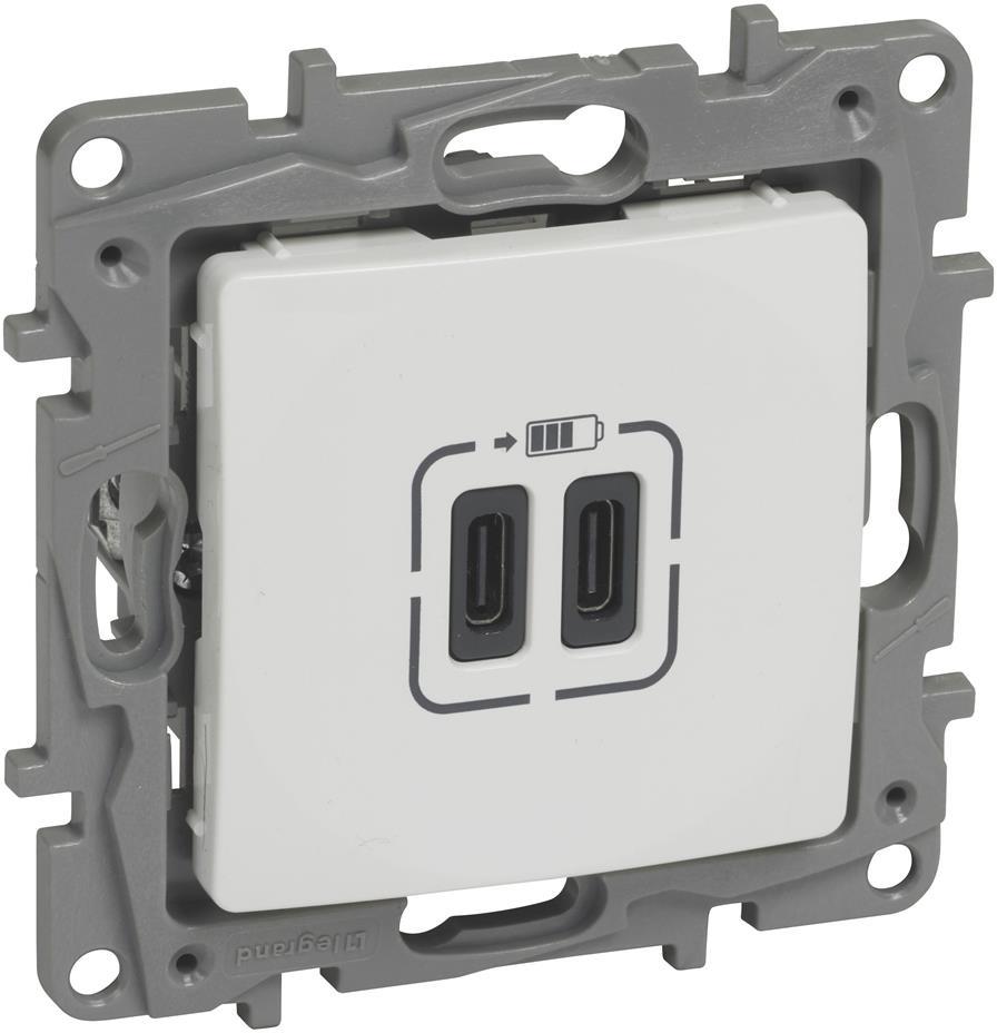 Розетка 2хUSB за зареждане тип C 3A 15W цвят Бял Niloe Legrand, LEGRAND, 764595