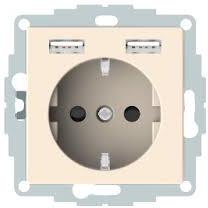 Механизъм контакт шуко 16A + 2хUSB 2.4A 12W с лицев панел цвят Крем System M Merten SE /до изчерпване/, ЛИКВИДАЦИЯ, MTN2366-0344