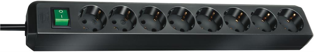 Разклонител с копче ЧЕРЕН 8x2P+E с кабел 3 метра / 1.5mm2 Eco-Line Brennenstuhl, 1159300018