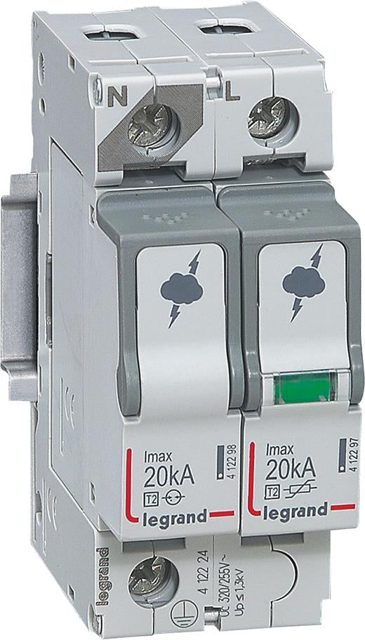 Катоден отводител тип 2 SPD 20kA 320V 1P+N L Legrand, LEGRAND НИСКО НАПРЕЖЕНИЕ, 412224