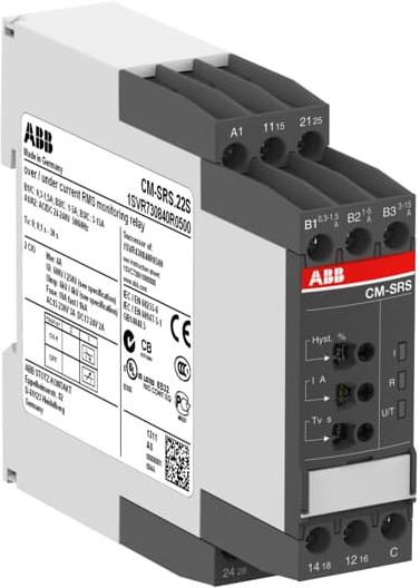 Реле за контрол на напрежение, мин или макс праг, CM-SRS, 0.1s...30s, 2c/o 4A, 110...130Vac ABB, 1SVR730841R0400