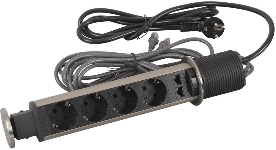 Мебелна колона Pop-Up, с контакти 4х шуко, 2x RJ45 Cat.6 FTP, кабел 2m, Ø60mm, Incara Tower Legrand, LEGRAND, 654977
