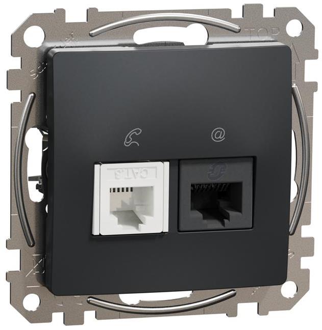 Розетка RJ11+RJ45 UTP cat.5e цвят Антрацит Sedna SE, SCHNEIDER ELECTRIC, SDD114458