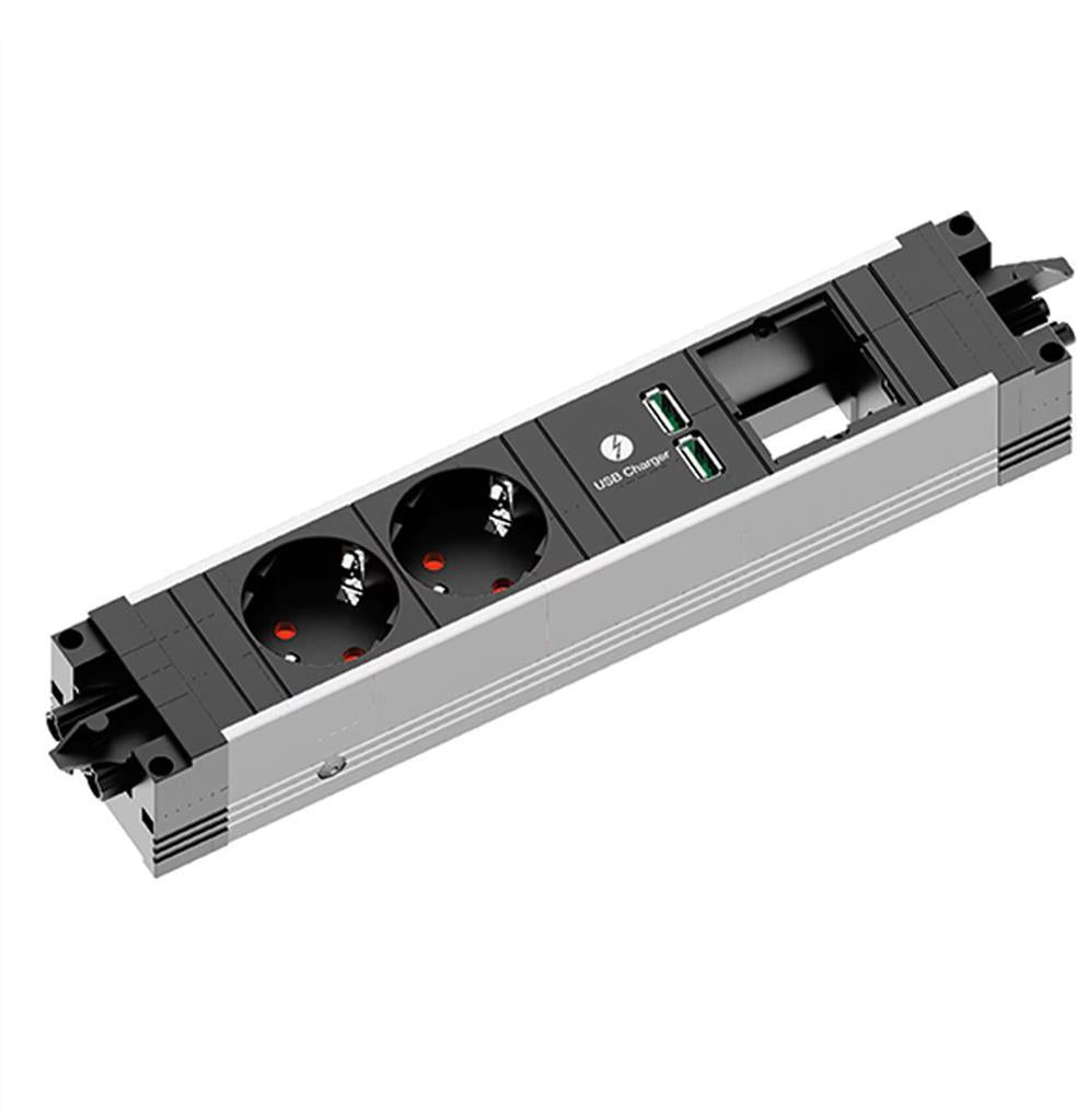 Модул STEP ALU с 2х Шуко, USB тип A+C и 1х празен модул, цвят Черен, Bachmann, BACHMANN, B906.01581