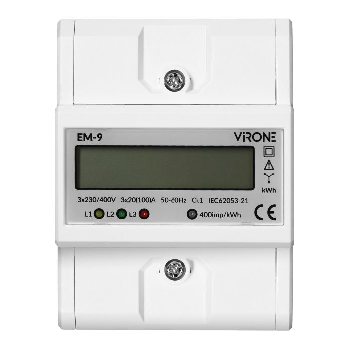 Трифазен електромер 100A EM-9 – Дигитален, LCD, DIN монтаж, S0 изход