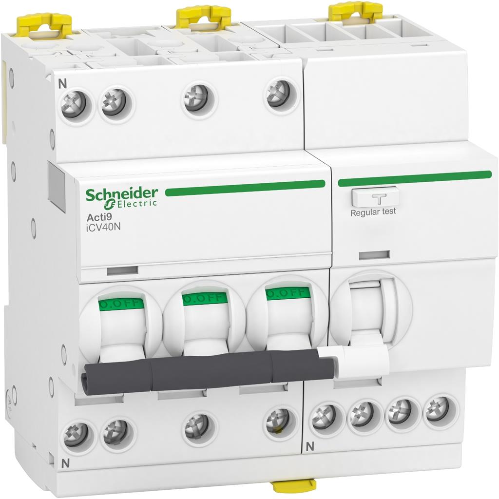 ДТЗ комбинирана Acti 9 iCV40N 3P+N 16A крива B 30mA тип AC 6kA 5 мод. SE, SCHNEIDER ELECTRIC НИСКО НАПРЕЖЕНИЕ, A9DH3716