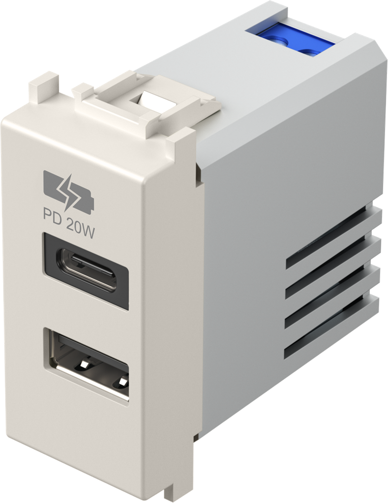 Розетка 2хUSB за зареждане тип A+C Power Delivery 20W 1 мод. цвят Крем мат Modul TEM, EM69MI