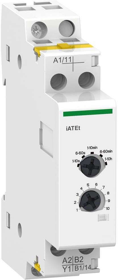 Реле за време, мултифункционално Acti 9 iATEt, 2x 1s...10h, 1c/o 5VA, 24...240Vac 1 мод. SE, SCHNEIDER ELECTRIC НИСКО НАПРЕЖЕНИЕ, A9C15419