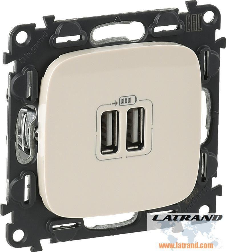 Розетка 2хUSB за зареждане тип A 5V 2.4A 12W цвят Крем Valena Allure (комплект с механизъм) Legrand - 754996