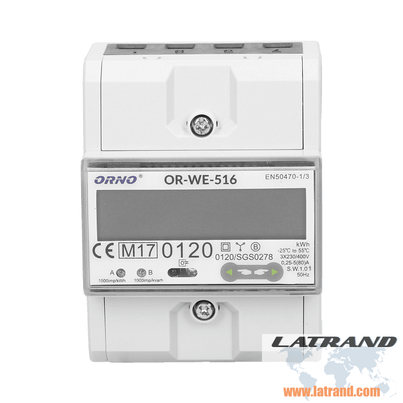 Трифазен електромер за ДИРЕКТНО мерене на ел. енергия, Modbus, еднотарифен - OR-WE-516
