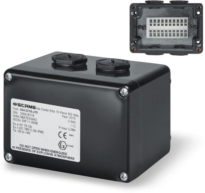 Кутия взривозащитена EX 110x75x55мм IP66, с 4х тапи М20, 10xWDU 2,5mm², серия Zenith-P ЕX Scame, SCAME, 644.0210-J10