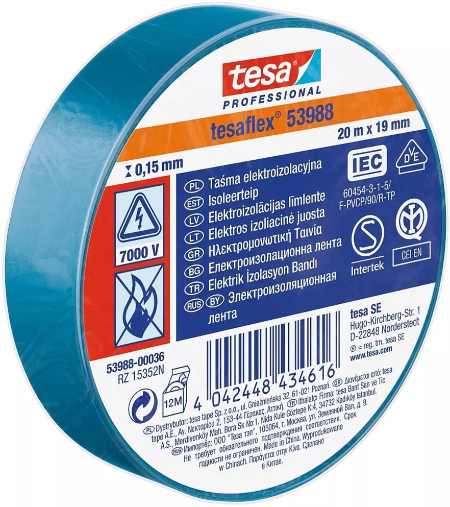 Изолационна лента цвят СИН tesaflex 53988 0.15мм х 19мм, дължина 20м tesa® Professional, TESA, 53988-00036-00